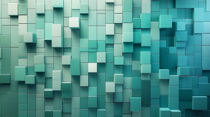 Rectangular green cubes with pattern, set in a wall design