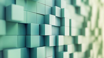 Rectangular green cubes with pattern, set in a wall design