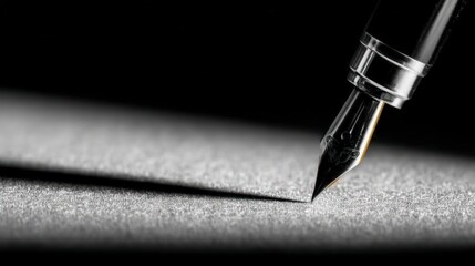 Elegant Fountain Pen Writing on Textured Paper  Dramatic Lighting  Close Up