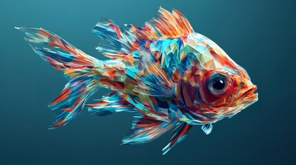 Geometric Mosaic Fish Artwork with Multicolored Abstract Scales on Dark Background