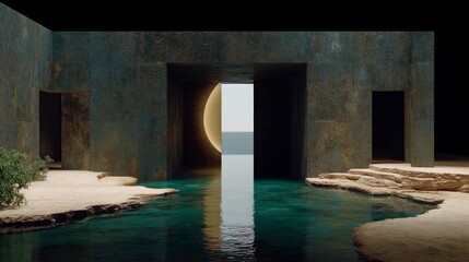 Fototapeta premium Dramatic Teal Water Reflecting Dark Blue Glacier Wall Cinematic Lighting Minimalist Arch