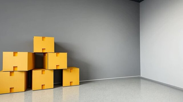 Stack of Cardboard Boxes in an Empty Room