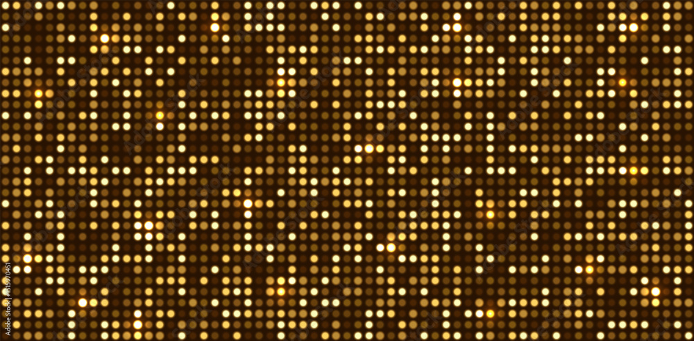 Poster glowing golden halftone dot background. bright circular lights grid on dark. futuristic and vibrant 