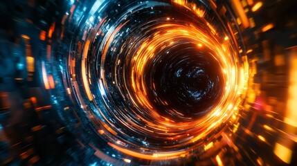Wormhole bending spacetime with glowing energy in deep space