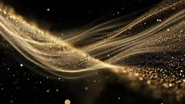 Repeat seamless loop - Elegant gold particles flowing forward on black background