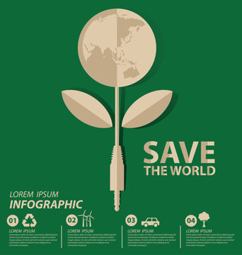 Energy saving concept. Save world vector illustration.
