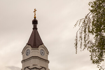 Bell tower of the Orthodox Church of St. Sergius of Radonezh in Plavsk, Russia