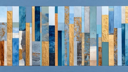 Abstract Blue Painting with Moody Background and Vertical Lines of Color
