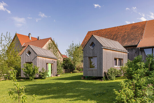 Fototapeta Tiny wooden holiday homes in Schoemberg, Black Forest, Germany