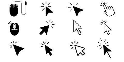 Diverse Computer Mouse Cursors Collection Depicted in Black and White