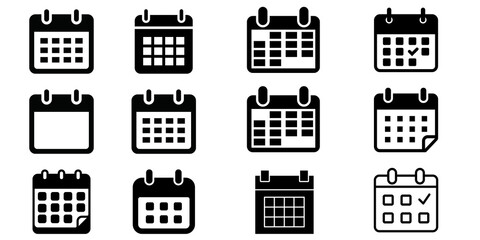 Various Calendar Icons Set Symbolizing Time Management and Scheduling