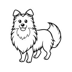 Adorable black and white cartoon illustration of a friendly fluffy pomeranian dog smiling brightly