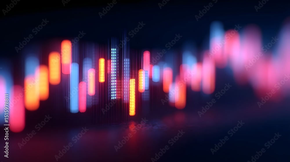 Poster futuristic digital financial data visualization with glowing graphs