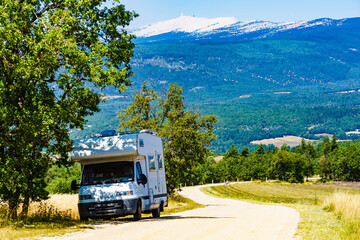 Caravan and Mont Ventoux in the distance. Provance France