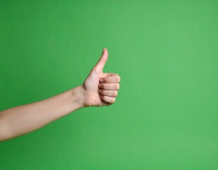 Hand giving thumbs up against green background