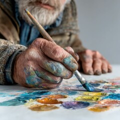 Disabled artist's hands mixing paints in studio closeup view of creative process in vibrant environment