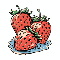 Fresh Strawberries, Fruits, On a Plate, Illustration, Kitchen Environment, Close-Up View, Healthy Eating Concept