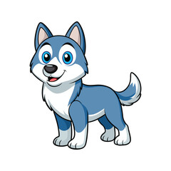 Adorable cartoon siberian husky dog smiling and standing proudly on a white background