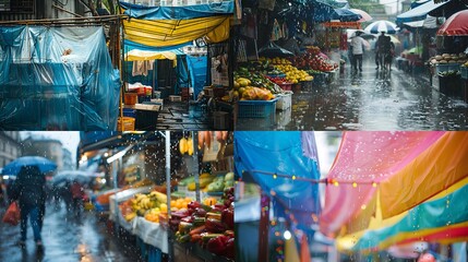 Obraz premium Rainy Day at the Open Air Market Photography Capture