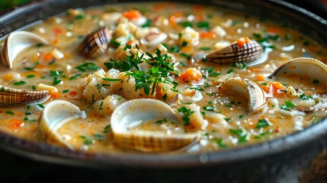 Clam chowder is a type of soup or stew that originated in North America.