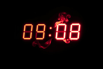 Neon Countdown Timer with Digital Smoke Trails on Dark Background