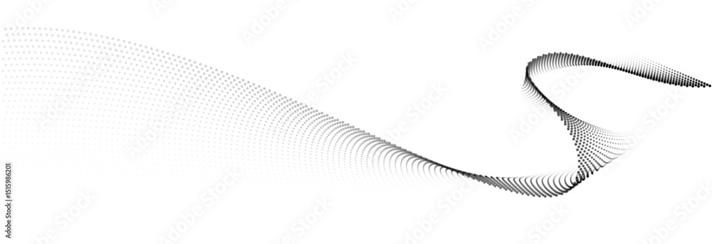 Aufkleber Flowing dot particles wave pattern halftone black gradient smooth curve shape isolated on transparent background. Vector in concept of technology, science, music, modern.