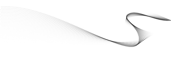 Flowing dot particles wave pattern halftone black gradient smooth curve shape isolated on transparent background. Vector in concept of technology, science, music, modern.