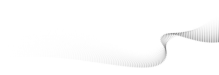 Flowing dot particles wave pattern halftone black gradient smooth curve shape isolated on transparent background. Vector in concept of technology, science, music, modern.