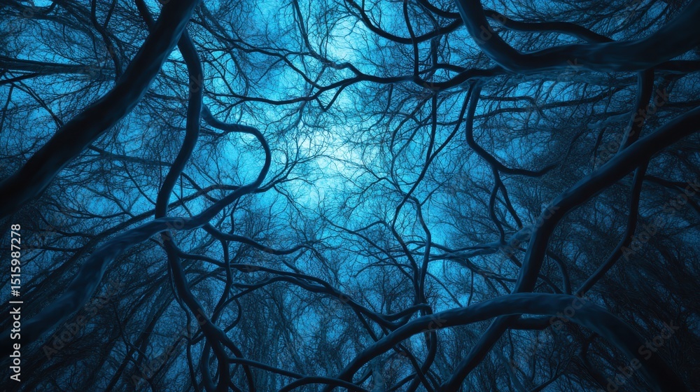 Poster mysterious forest with intertwining trees and shadows