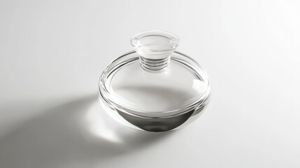 Clear glass container with a lid, showcasing a minimalist design and subtle reflections.