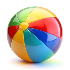Fototapeta premium Colorful beach ball isolated on white background, a vibrant and glossy sphere with red, blue, yellow, green, and orange stripes for summer fun
