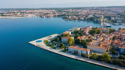 Aerial view of Zadar, Croatia with landmarks.