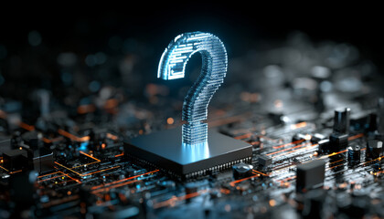 Digital question mark symbolizing business faqs tech environment 3d view