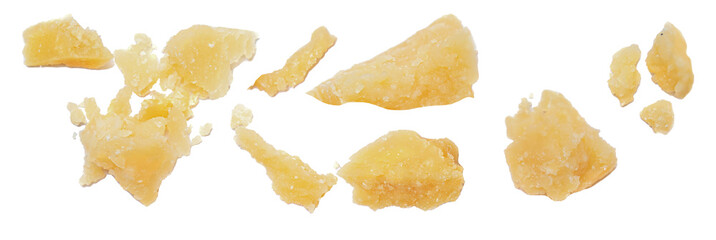 parmesan cheese pieces isolated on white background