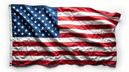 High-resolution stock photo of the United States flag (Stars and Stripes) on a white background, perfect for patriotic marketing and educational use.