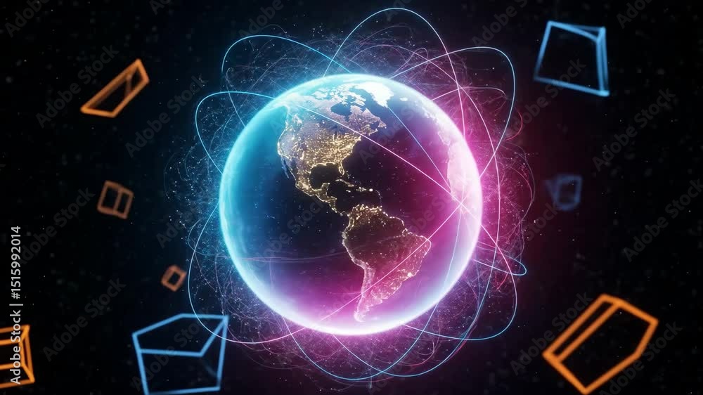 Poster earth globe with glowing network connections around it. global communication and internet technology