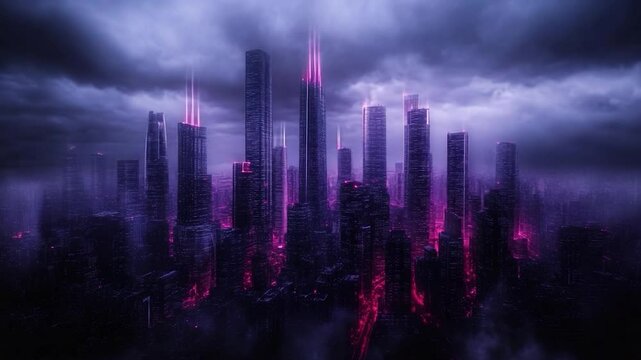 Cyberpunk Cityscape: Neon Lights and Stormy Skies