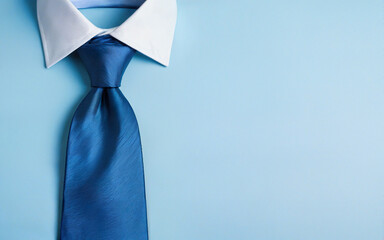 tie and shirt collar on blue background concept father's day