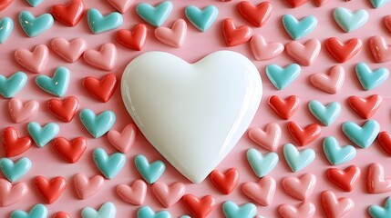 White Heart Surrounded by Pastel Candy Hearts Valentine's Day