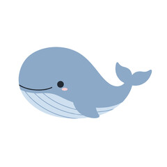 Cute whale illustration featuring a simple design and pastel blue color scheme on a white background
