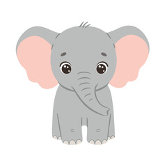 Fototapeta premium Cute cartoon elephant character with large ears and expressive eyes on a plain background