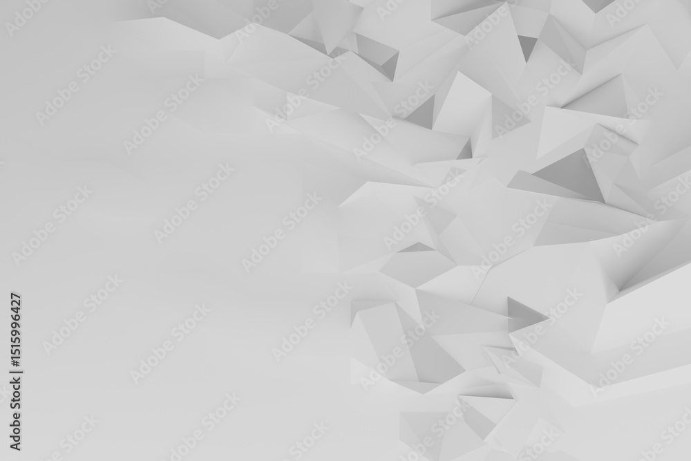 Poster futuristic light white polygonal folded texture, pattern as border for text, copy space. 3d renderin