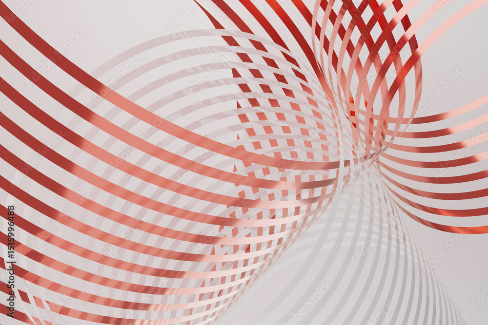 Poster intricate geometric pattern - reflective metallic red waves in a fluid motion as abstract background