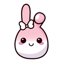 A cute, cartoon-style pink bunny character with a bow. 