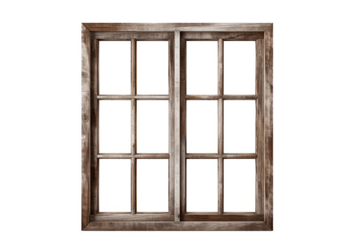 Fototapeta old rustic wooden window frame isolated on white or transparent png