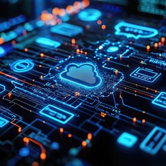 Digital transformation showcased with upgraded software, workflow redesign, cloud migration, automation, agile structures, modern interfaces, integrated tech, growth tracking.
