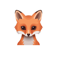 Cartoon fox with orange fur and big brown eyes against a white background