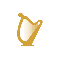 Golden harp graphic on a clean white backdrop, exuding musical elegance