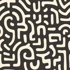 Seamless pattern hand-drawn tribal maze, geometric design, beige brown ethnic ornament, wallpaper, textile decoration background