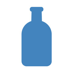 Simplified blue bottle silhouette with curved base and short neck on white background